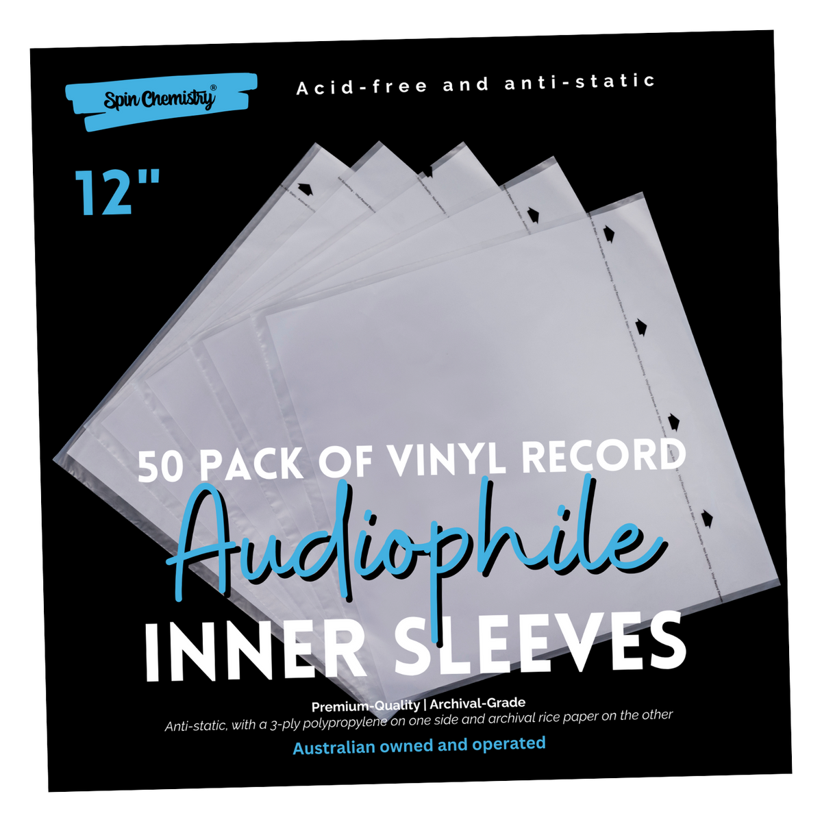 12 Vinyl Record Sleeves Inner 50 Pack, Thicker 3-Ply anti Static Archival  LP