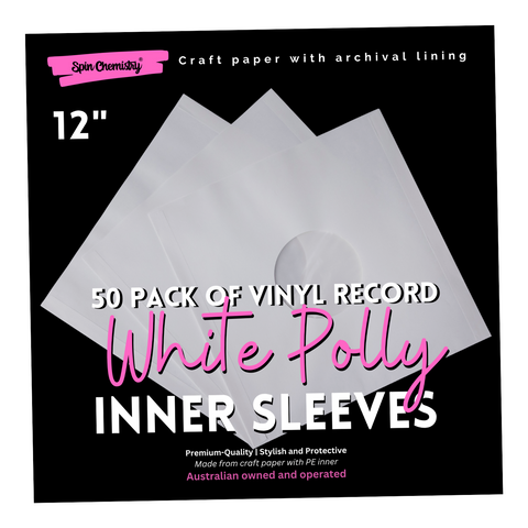 50 Pack of Craft Paper Vinyl Record Inner Sleeves with Archival Poly Inner Lining (White)