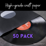 50 Pack of Craft Paper Vinyl Record Inner Sleeves with Archival Poly Inner Lining (Black)